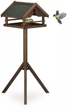 Relaxdays Vogelfutterhaus mit Ständer, wetterfest, Holz, 120x62x55cm