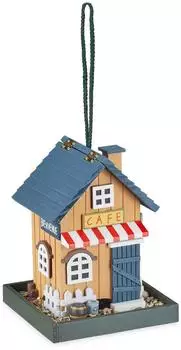 Relaxdays Vogelfutterhaus Holz, zum Aufh&auml;ngen, Caf&eacute;-Design, 23,5x18x18cm (10037458)