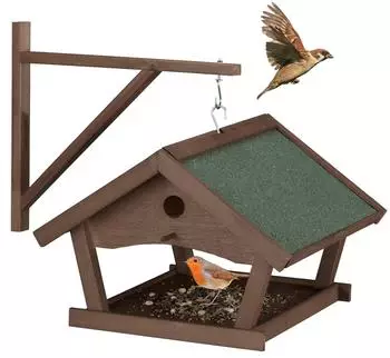 Relaxdays Vogelfutterhaus zum Aufhängen, Holz, dunkelbraun, 35x42,5x40,5cm