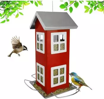 Relaxdays Vogelfutterhaus zum Aufh&auml;ngen, Metall, rot, 26x12x12cm