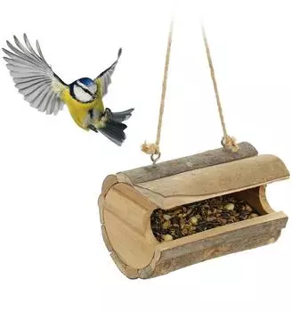 Relaxdays Vogelfutterhaus, Holz, hellbraun, 18x12x12,5cm