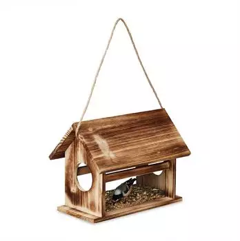 Relaxdays Vogelfutterhaus Holz, zum Aufh&auml;ngen, 24x30x21cm, braun