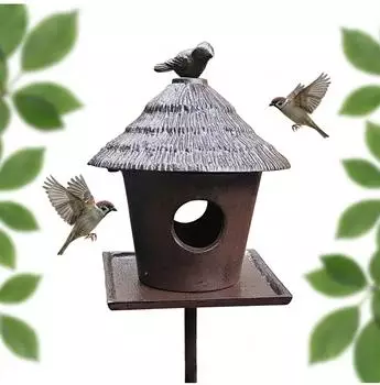 Relaxdays Vogelfutterhaus, Gusseisen, braun, freistehend mit St&auml;nder, 110cm