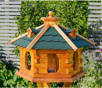 Deko Shop Hannusch Vogelhaus V16 Holz, grünes Bitumendach