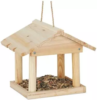 Relaxdays Mini-Vogelhaus zum Aufh&auml;ngen, unbehandeltes Holz, 26x22x22cm