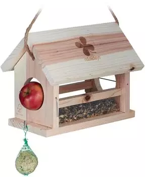 Relaxdays Vogelfutterhaus mit Meisenkn&ouml;delhalter & Apfelhalterungen, wetterfest, 24x31x20cm
