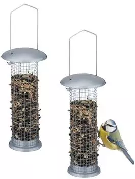 Relaxdays Vogelfutterspender 2er-Set, zum Aufh&auml;ngen, Metall, silber (10035648)
