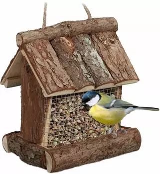 Relaxdays Vogelfutterhaus Holz mit Silo, zum Aufh&auml;ngen, 17x15x12cm (10034418)