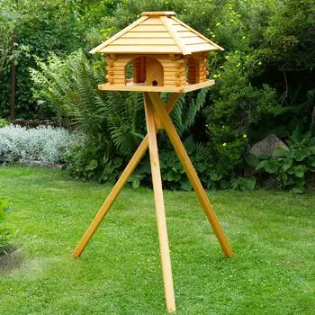 Deko Shop Hannusch Vogelhaus V20 XXL mit St&auml;nder, Holzlamellen-Dach, 50x50cm