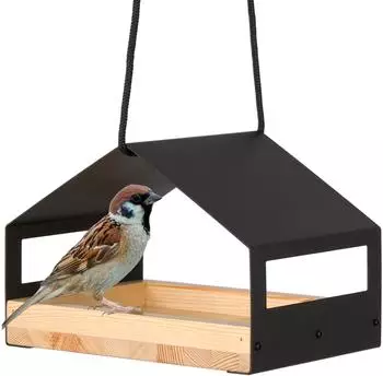 WONDERMAKE Vogelfutterhaus Metall/Holz, h&auml;ngend, schwarz, 20x14x14cm