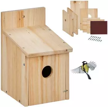 Relaxdays Nistkasten-Bausatz DIY, Tannenholz, 6-teilig
