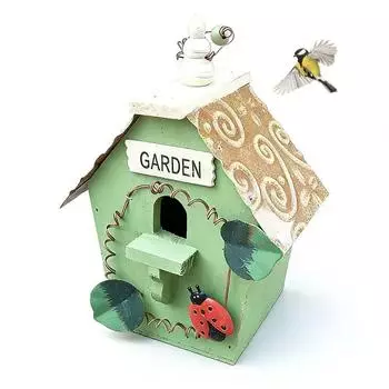 LuxusKollektion Vogelhaus hängend, grün, Weißblechdach, Massivholz (15,5x17,5x12cm)