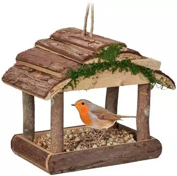 Relaxdays Vogelfutterhaus zum Aufhängen, Holz, natur, 22x19x16,5cm (10034422)