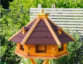 Deko Shop Hannusch Vogelhaus XXL mit Solarbeleuchtung, Holz, rot (V18)