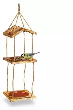 Relaxdays Vogelfutterstation mit Vogeltr&auml;nke, Holz, natur