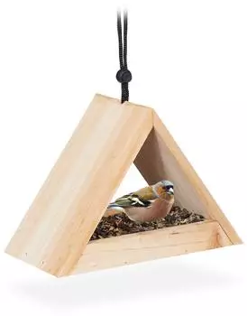 Relaxdays Vogelfutterhaus zum Aufh&auml;ngen, Holz/Metall, 23,5x16x12cm