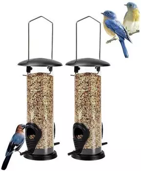 LuxusKollektion Vogelfutterspender 2er-Set, 2 Futterstellen, 21,5cm, Stahl/PVC, transparent