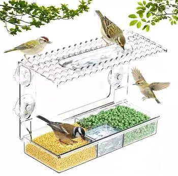 LuxusKollektion Vogelfutterhaus Fenster, transparent, Saugn&auml;pfe, abnehmbares Tablett