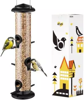 LuxusKollektion Vogelfutterspender zum Aufh&auml;ngen, Metall, 6 Anflugpl&auml;tze, schwarz