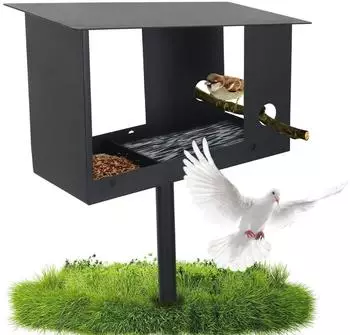 LuxusKollektion Vogelhaus mit Ständer, Metall, 3-in-1 Futterstation, wetterfest