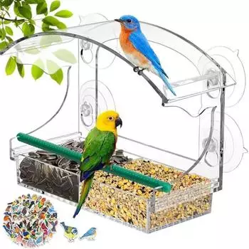 LuxusKollektion Vogelfutterhaus f&uuml;r Fenster, Acryl, transparent, 4 Saugn&auml;pfe