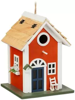 Relaxdays Vogelvilla Holz, wetterfest, bunt, 18,5x25x18,5cm