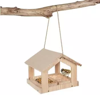 LuxusKollektion Vogelfutterhaus h&auml;ngend, Naturholz, 2 Futtertabletts