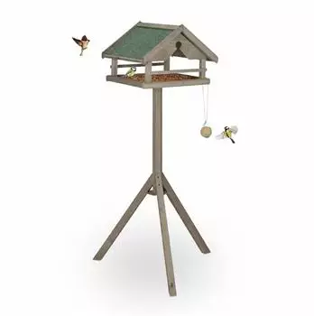 Relaxdays Vogelfutterhaus mit Ständer, Tannenholz, braun, 37x120x37,5cm