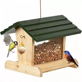 LuxusKollektion Vogelfutterhaus aus Holz mit Meisenknödelhalter, wetterfest, 20x23x20cm