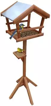 Relaxdays Vogelfutterhaus mit Ständer, Holz, orange (36x121x30cm)