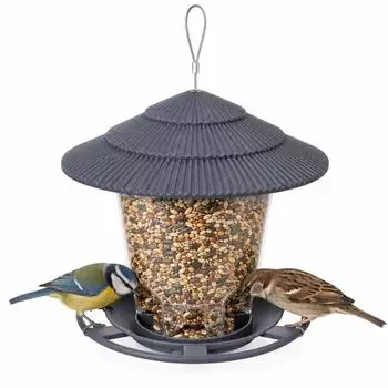 LuxusKollektion Vogelfutterhaus zum Aufh&auml;ngen, grau, transparent, mit Regendach