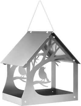 vidaXL H&auml;ngendes Vogelfutterhaus verzinkter Stahl silber