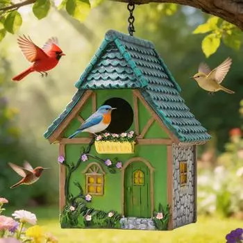 LuxusKollektion Vogelhaus aus Kunstharz, bunt, mit Kette, wetterfest
