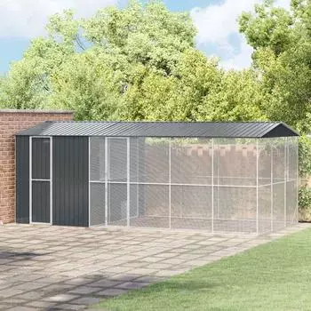 vidaXL Vogelvoliere mit Erweiterung anthrazit 310x640x247cm Stahl (3325163)