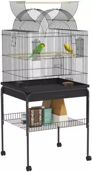 Pawhut Vogelk&auml;fig mit Tablett, Futterstation und Rollen, schwarz (D10-105V00BK)