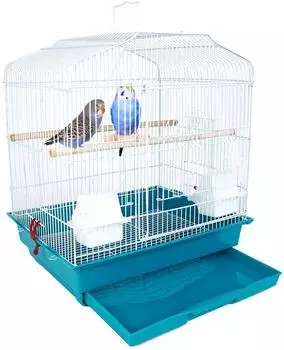 Bakaji Vogelk&auml;fig mit Schubladenablage und Holzsitzstangen, gr&uuml;n, 46,5x35,5x65,5cm