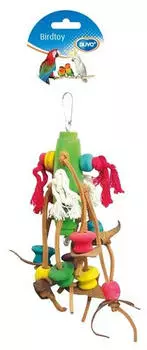 Duvo+ Vogelspielzeug mit Lederquasten und Holzblöcken