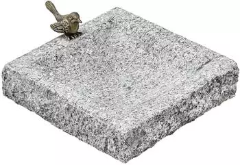 Dehner Vogeltränke eckig mit Bronze-Vogel, Granit, grau, 30x30x7cm