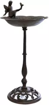 Spetebo Vogeltränke ELFE mit Standfuß, Gusseisen, antik braun, 51cm