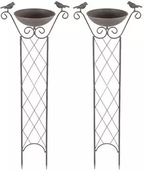 Haushalt International Vogeltränke mit Ständer & Rankengitter, Erdspieß, frostsicher, antik-braun, 2er Set (30x82cm)