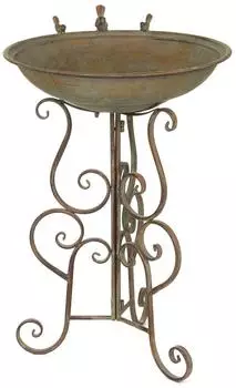 Moritz Vogeltränke mit Standfuß, Metall, grün-braun, 78cm, nostalgisches Design