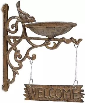 Relaxdays Vogeltränke aus Gusseisen, wetterfest, braun (13.5x27x23.5cm)