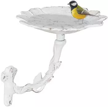 Relaxdays Vogeltränke Blüte, Gusseisen, weiß, Wandmontage