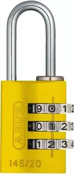 ABUS 145/20 Aluminium-Kombinationsvorh&auml;ngeschloss 20mm Gelb (14520YEL)