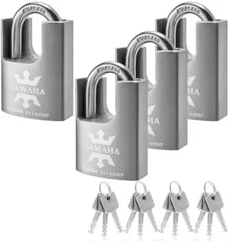LuxusKollektion Vorhängeschloss Edelstahl 40mm gleichschließend 4er-Set (KAWAHA)