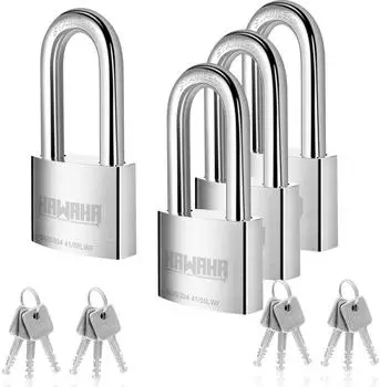 LuxusKollektion Vorhängeschloss langer Bügel 50mm Edelstahl, 4er-Set gleichschließend