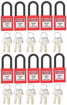 LuxusKollektion Sicherheits-Vorhängeschloss Nylon 38mm rot, 10er-Set (Industrie)