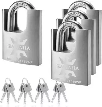 LuxusKollektion Vorh&auml;ngeschloss Edelstahl 60mm gleichschlie&szlig;end 4er-Pack (KAWAHA)