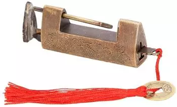 LuxusKollektion Vorhängeschloss chinesisch, Messing antik, 4,3cm mit Schlüssel