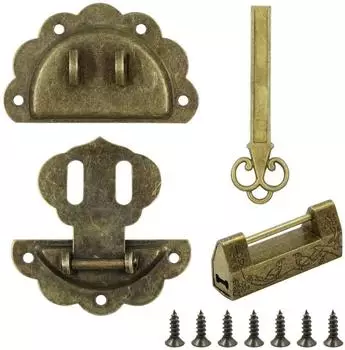 LuxusKollektion Riegel-Set mit Mini-Vorhängeschloss und Schlüssel, Messing, Vintage
